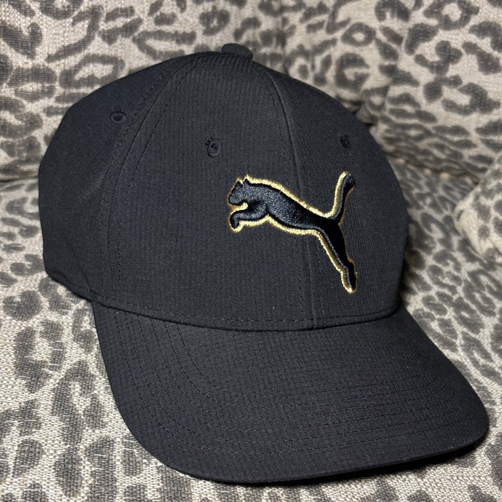 Puma black and gold logo ballcap stretch fit elastic hat fitted ballcap large/xl